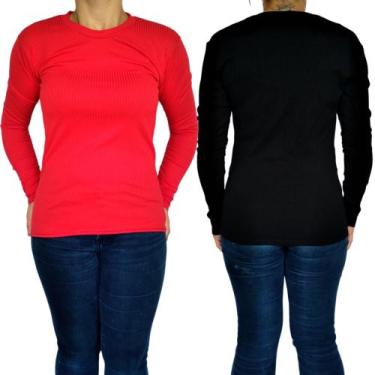 Imagem de Kit 2 Blusinhas Femininas Gola Alta Manga Longa Justas Lisas Cores Sor