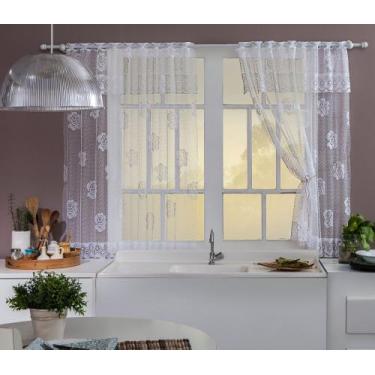 Imagem de Cortina Renda Janela 2,50 m x 1,20 cm Para Cozinha Branca - Florenza E