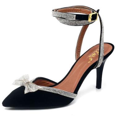 Imagem de Scarpin Salto Médio com Strass Nobuck Preto Ella's - Ellas Online, 36,