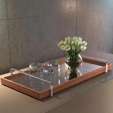 Imagem de BANDEJA ESPELHADA DECORATIVA MADEIRA COM ALÇA 52x29CM - KASAMAIS DECOR