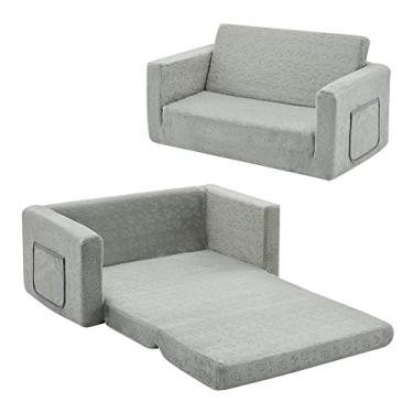 Imagem de Sofá infantil dobrável Ulax Furniture 2 em 1 infantil conversível para relaxar com tecido macio de pelúcia