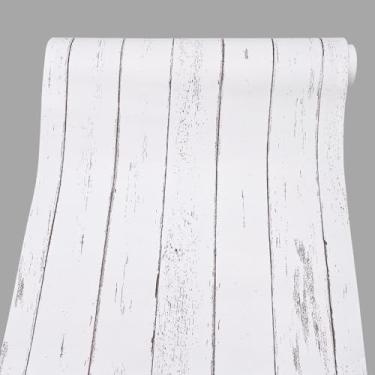 Imagem de SimpleLife4U Adesivo de papel de contato de grão de madeira branco estilo nórdico forro de prateleira autoadesivo 45,7 cm por 2,3 m