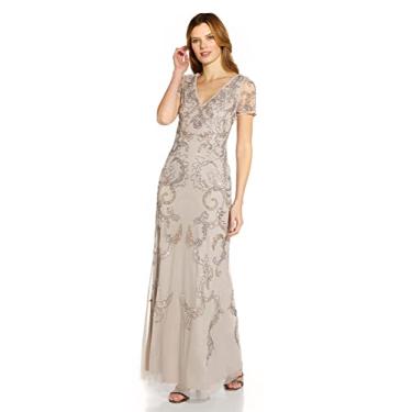 Imagem de Adrianna Papell Vestido feminino com decote em V e contas, Mármore, 50