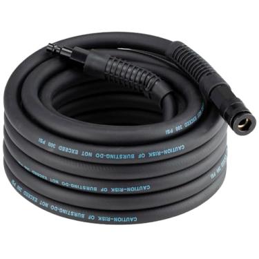 Imagem de SANFU Mangueira de ar híbrida de PVC/borracha 9,5 cm ID x 25 pés, 300PSI durável, leve, mangueira de compressor de ar com acoplador e plugue universal de alumínio 3 em 1 de 1/10.2 cm, restritores de