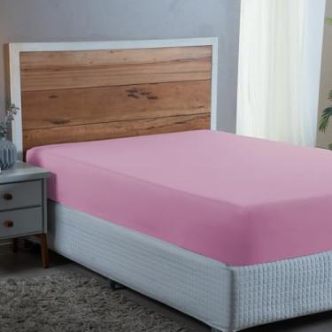 Imagem de Lençol Cama Box Casal Algodão Percal 300 Fios Hotel Pousada com Elástico Extra Macio (Rosa)