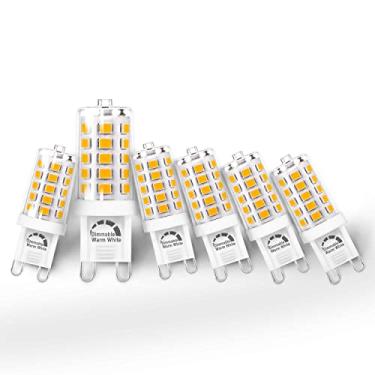 Imagem de Lâmpada de LED G9 regulável 5W 2700K branco quente macio, substitui G9 equivalente a halogênio de 40 watts, AC120V G9 lâmpadas LED base de bipin para luz de lustre, 0-100% regulável, sem cintilação, 400LM (pacote com 6)