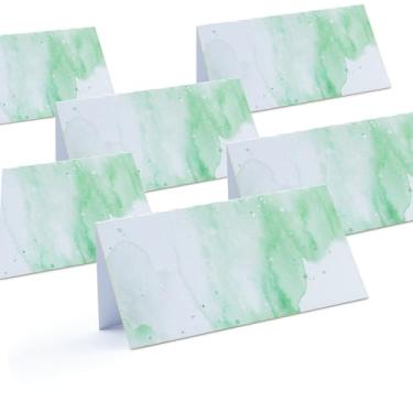 Imagem de Summer-Ray 48 Aquarela verde com folhas de eucalipto cartões de lugar dupla face cartão de mesa de casamento cartão de acompanhante (apenas aquarela)