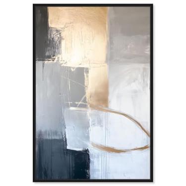 Imagem de Art Remedy Arte abstrata de tela com bordas douradas iluminadas, moldura preta, 40,6 cm x 61 cm