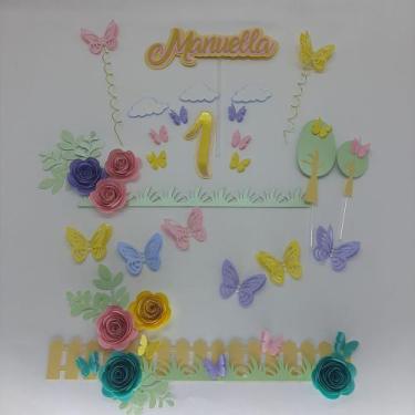 Imagem de Topo de Bolo Infantil Jardim Encantado Borboletas e Flores personaliza