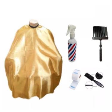 Imagem de Kit Barbeiro Completo Capa De Corte Estampada Borrifador Escovinha 100