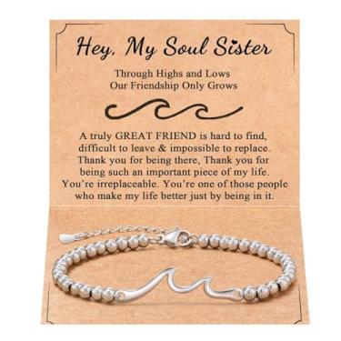 Imagem de LANWLOSI Pulseiras inspiradoras presentes para mulheres The Waves of Life We've Through Together Life Is Tough But So Are You Pulseiras motivacionais Get Well Soon Presentes de incentivo para amigos,