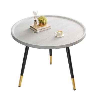 Imagem de SAYGOER Mesa de centro redonda pequena e moderna mesa de centro rústica de fazenda para sala de estar, escritório em casa, mesa boho, fácil montagem, branca e preta