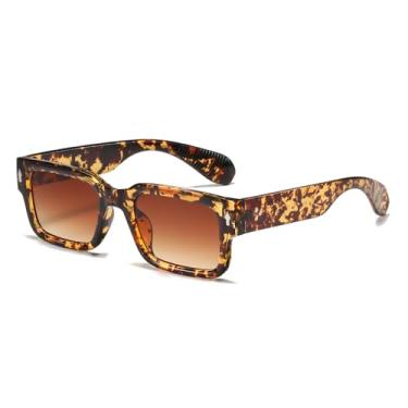 Imagem de SUNBSR Óculos de sol quadrados clássicos para mulheres, homens, modernos, armação grossa, retangular, óculos de sol pretos grossos, Leopardo/marrom gradiente, MM