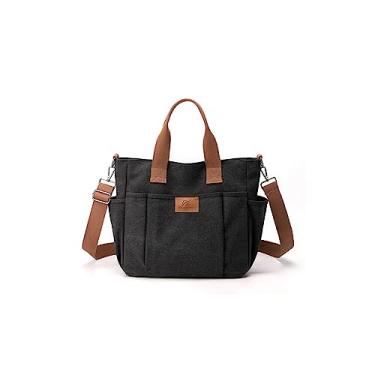 Imagem de CORIOS Bolsa de ombro feminina de lona, bolsa tiracolo de grande capacidade, casual, alça superior, bolsa carteiro, Preto, Large