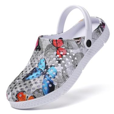 Imagem de CERYTHRINA Tamancos femininos de jardim, sandálias respiráveis de secagem rápida, chinelos de praia, Borboleta cinza, 40 BR