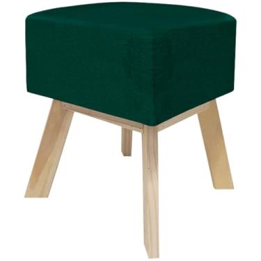 Imagem de Banqueta Quadrada Puff Sala Quarto Cubo Assento Decoração Pé Madeira (Verde)