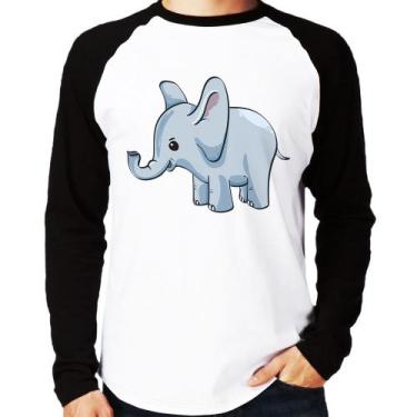 Imagem de Camiseta Raglan Elefante Bebê Manga Longa - Foca na Moda, Branco, Pret