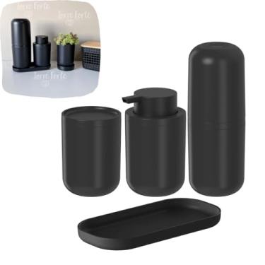 Imagem de Kit Banheiro Porta Sabonete Liquido Escova De Dente Algodão Cotonete Bandeja (Preto)