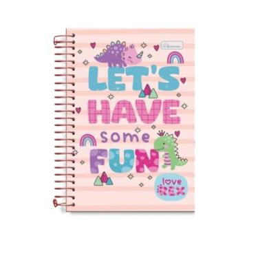 Imagem de Caderno A5 Espiral Pequeno 80 Folhas love Rex infantil Cadersil - Coleção Fofa Dinossauro Animais Tam. 14,2x20,4Cm Genérico (Rosa claro)