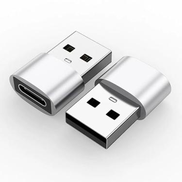 Imagem de Adaptador USB para USB C, pacote com 4, conversor de carregador de carro fêmea tipo C para iPhone 16 Pro Max Plus 15 14 13, Apple Watch 10 9 8, Airpods, iPad Air 5 Mini 6 7, Samsung S24 Ultra (prata)