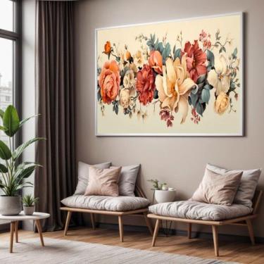 Imagem de Quadros decorativos com Moldura Sala Quarto Floral Bege Rosa Grande Ha