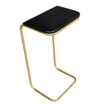 Imagem de Mesa Lateral Tampo Preto P/ Sofá Base Metálica dourado - DROSSI