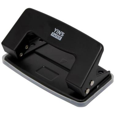 Imagem de Perfurador De Papel De Metal Duplo Furo Preto Escritorio Escola 10,5 c