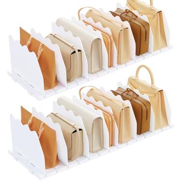 Imagem de SPACEKEEPER Divisor de prateleira para armário, pacote com 2 organizadores de bolsa ajustáveis, separadores de bolsa, organizador de armazenamento, divisórias separadoras de estante no quarto,