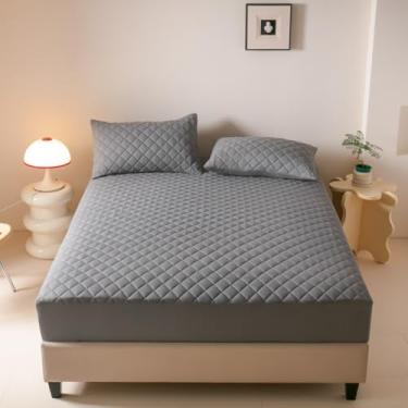 Imagem de Lençol com elástico protetor de colchão impermeável acolchoado e respirável espesso capa à prova de poeira com bolso profundo Sing Queen King Size para quarto, dormitório-cinza||Super King: 180 x 221