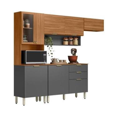 Imagem de Cozinha Compacta Alba 8 PT 2 GV Amêndola e Grafite - Modern, Amêndola 