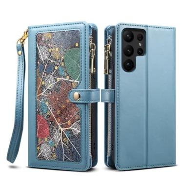 Imagem de HJZSZX Para Samsung M54 Cordão Couro Zip Carteira Cartão Telefone Capa Flip Suporte Capa (Para Samsung M54/Azul)