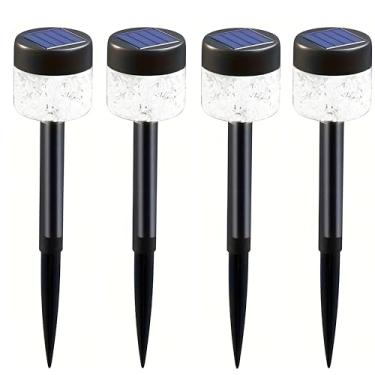 Imagem de Luzes solares de aterramento - 3 cores (RGB/quente/frio) 300 mAh com haste de extensão, 10-15H Auto On/Off, IP54 impermeável para jardim/gramado/caminho (branco, 4)