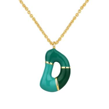 Imagem de Kainier Colar feminino com letra de bolha, pingente colorido com nome do alfabeto, pingente delicado fofo banhado a ouro 14 K, joias para presente.., Ouro, Sem Pedra Preciosa