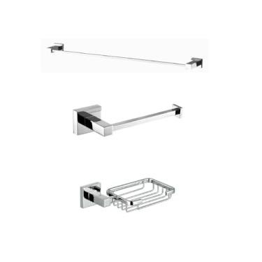 Imagem de Kit Toalheiro, Porta Papel Higiênico Reto, Saboneteira Cromado Luxo, Design Sofisticado, Fixação Segura e Praticidade para um Banheiro Elegante e Organizado com Acabamento de Alto Brilho