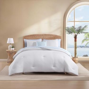 Imagem de Tommy Bahama - Jogo de cama casal/queen bônus, edredom macio reversível com fronhas, lençóis e fronhas combinando, inclui travesseiro decorativo, essencial para quarto casual (Seersucker branco,