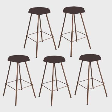 Imagem de Kit 05 Banqueta Alta Lari Eiffel Hexágono Bancada Bar Balcão Bistrô Ferro Bronze Corino Marrom - Ahz Móveis