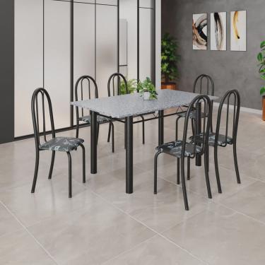 Imagem de Conjunto de Mesa Tubular 140cm X 75cm Tampo em Granito Ocre com 6 Cadeiras Iris B Preto