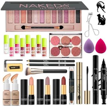 Imagem de Kit completo de maquiagem para mulheres, 28 peças, tudo em um, conjunto de maquiagem para mulheres e iniciantes, sombra, base, batons, delineador, rímel, sabonete de sobrancelha, kit de presente para