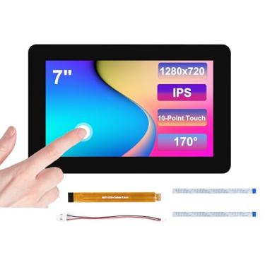 Imagem de Tela sensível ao toque capacitiva DSI LCD de 7 polegadas compatível com Raspberry Pi 5/4B/3B+/3B/3A+/CM5/CM4/CM3+/CM3, ESP32-P4, RK3576, RK3506, 1280x720 pixels, tela IPS sensível ao toque de 10