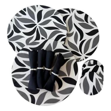 Imagem de Kit Sousplat 4 Lugares Redondo Para Mesa Posta Com Base MDF e Guardana