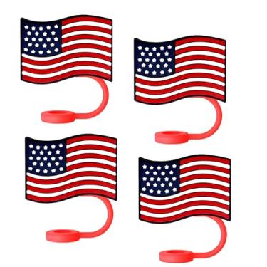 Imagem de Topos de palha com bandeira americana para copos Stanley; tampas de palha com bandeira americana compatíveis com Stanley copo de 30 e 1,134 g, topo de canudos reutilizáveis e de silicone para pontas