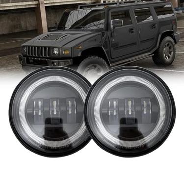 Imagem de Farol De Neblina Led 2 Peças De 4 Polegadas E 30 W Com Halo Drl Branco E Olhos De Anjo Para Hummer H2 2003 2004 2005 2006 2007 2008 2009