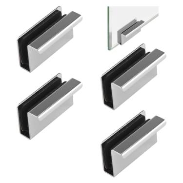Imagem de UFURMATE Puxador de borda de dedo de vidro, 4 peças de puxador de dedo de armário clipes de porta de vidro braçadeira de trava de armário alça oculta para porta de vidro de exibição (cromada)