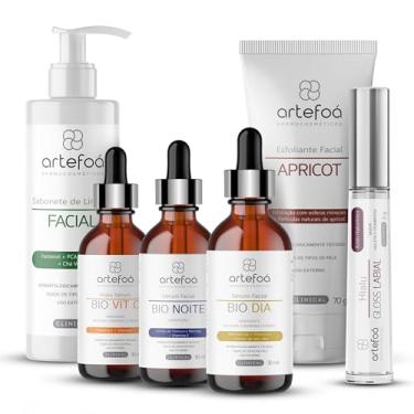 Imagem de KIT SKINCARE ROTINA SABONETE FACIAL + 3 SERUNS + ESFOLIANTE + HIALU GLOSS FRAMBOESA