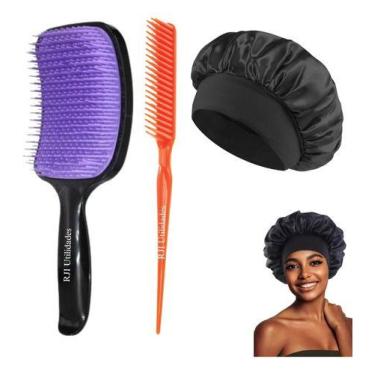 Imagem de Escova Cabelo Raquete, Côncava Quadrada + Pente 3 Fileiras Fitagem + T
