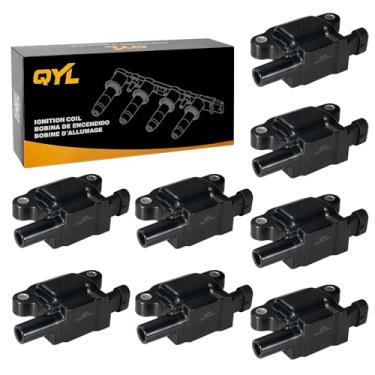 Imagem de Conjunto de bobina de ignição QYL 8 peças 12611424 para Cadillac Chevy GMC Pontiac 5.3L 6.0L V8 Motor G8 Grand Prix H3 Tahoe Yukon Silverado Impala substitui 12570616 8125706160 33-1192 673-7002 D510C