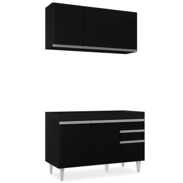 Imagem de Armário Aéreo Virgínia E Balcão Para Pia 120cm Michigan Preto - Lumil