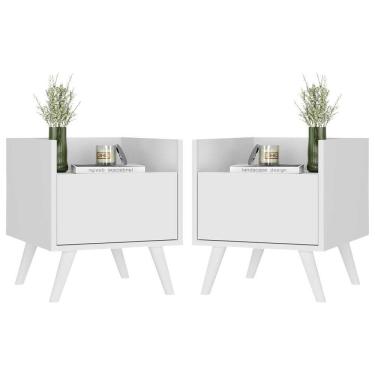 Imagem de Kit Com 2 Mesas De Cabeceira 40Cm Retrô Multimóveis V4044 Branca Branco