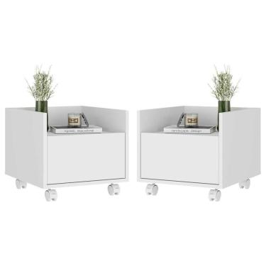 Imagem de Kit Com 2 Mesas De Cabeceira 40Cm Com Rodízios Multimóveis V4045 Branca Branco