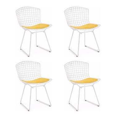 Imagem de Kit 4 Cadeiras Bertoia Branca Com Assento Amarelo Cor Branco